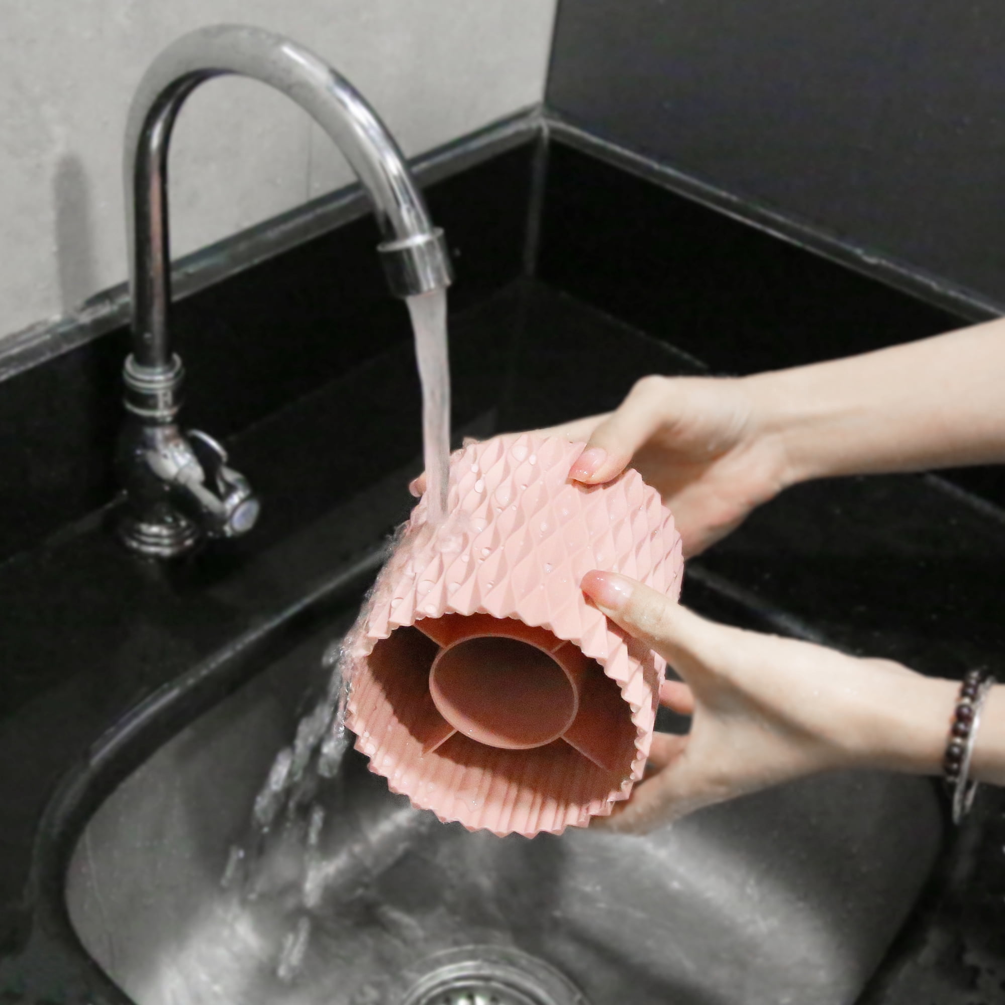 Unique Bargains Makeup Brush Holder Organize 360° Rotating Makeup Organizer for Vanity pink