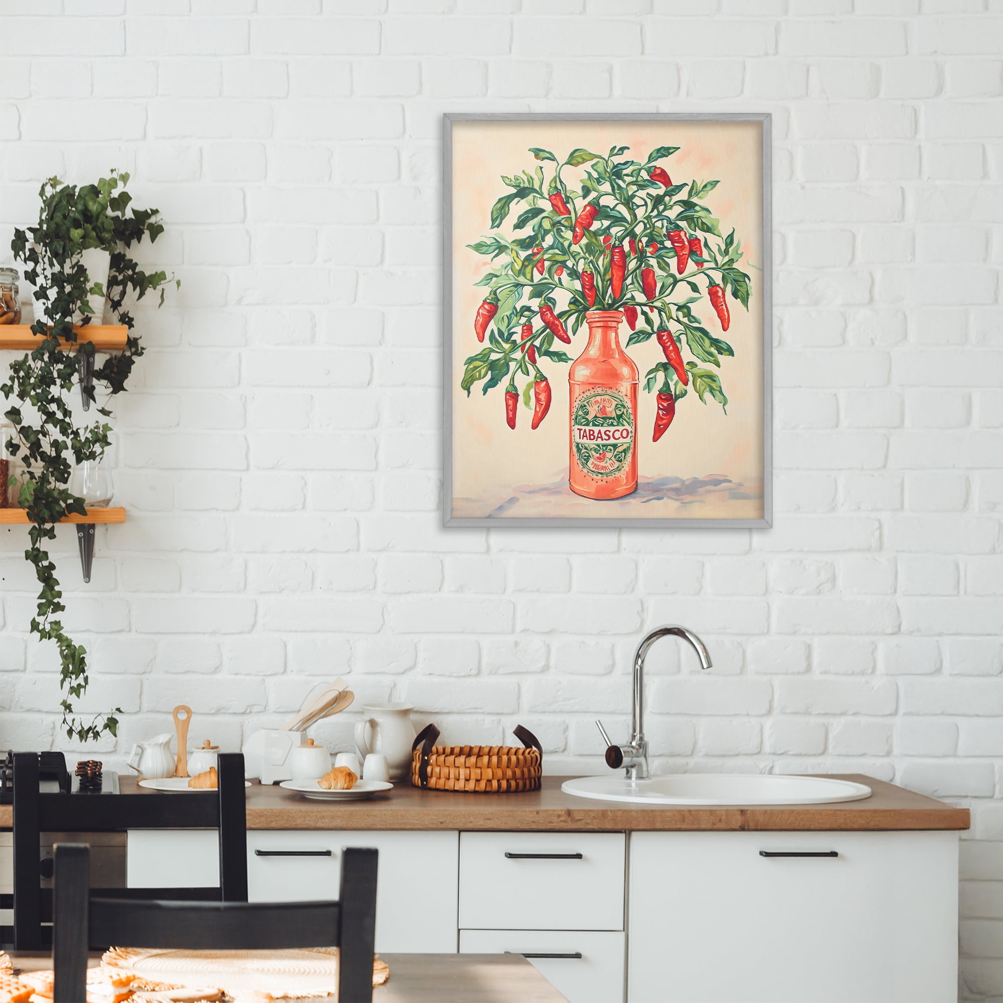 Stupell Industries Chili Peppers in Hot Sauce Vase Gray Framed Giclee Art, design by The Prints Vibe