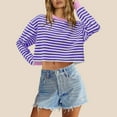 thumbnail image 2 of Annhoo Cropped Sweatshirt for Women Fall Casual Long Sleeve Crewneck Striped Tops Loose Color Block Clothes, 2 of 5