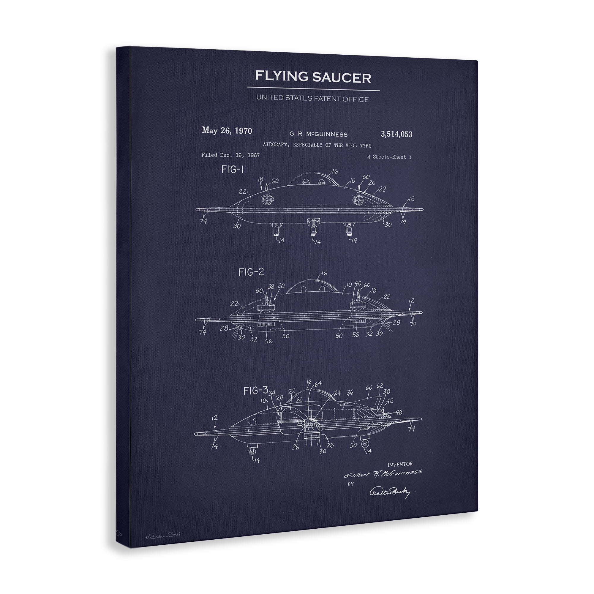 Stupell Industries Flying Saucer Blueprint Transportation Painting Gallery Wrapped Canvas Art Print Wall Art, 24 x 30