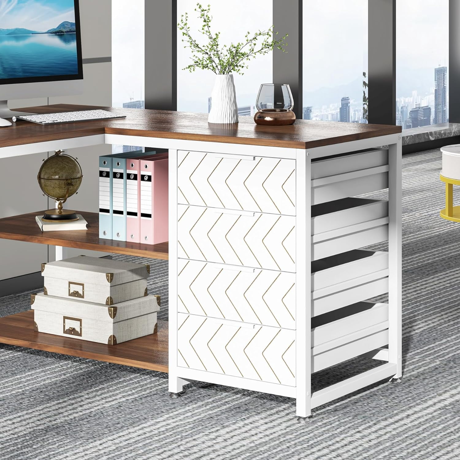 Tribesigns L Shaped Computer Desk, 59" Modern Reversible Office Corner Desk for Home Office, Walnut