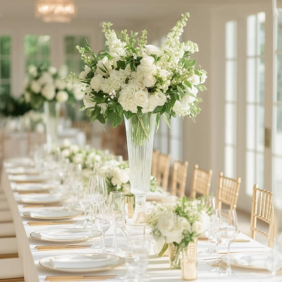 Efavormart 2-Pack Glass Trumpet Vases Ribbed Design 32" Clear - Heavy Duty Floral Wedding Centerpieces