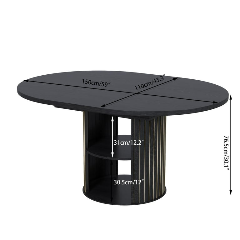 Fsbecl, Extendable Wooden Round Dining Table, 43.3