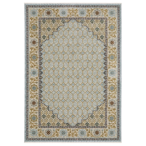 Woven Trends Aprilla Area Rug - CAP02 - 10' X 13 - in Blue - Vintage Inspired, Stain Resistant, Family and Pet Friendly, Low Pile, Entryway, and Hallway Area Rug