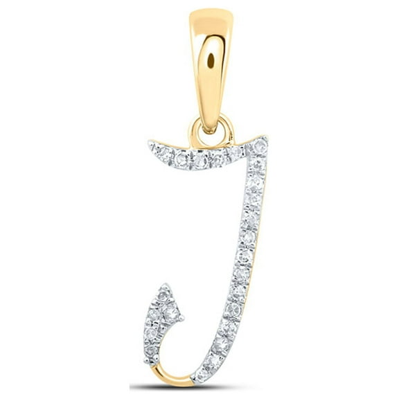 10kt Yellow Gold Womens Round Diamond J Initial Letter Pendant 1/20 Cttw