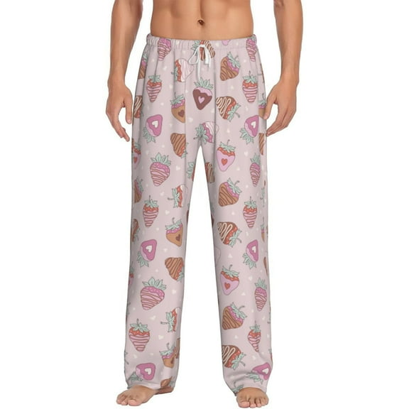Daiia Strawberry Cake Men's Sleep Pant with Pockets and Drawstring,Pajama Pants-Medium