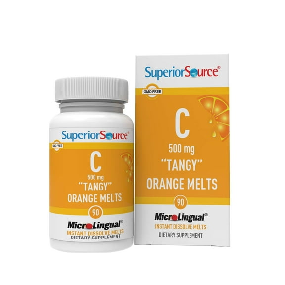 Superior Source Vitamin C 500 mg "Tangy" Orange Melts - Daily Vitamin Supplement Supports Immune Health - Vitamin C Formula Aids Cell Health - 90 Sublingual Dissolving Tablets