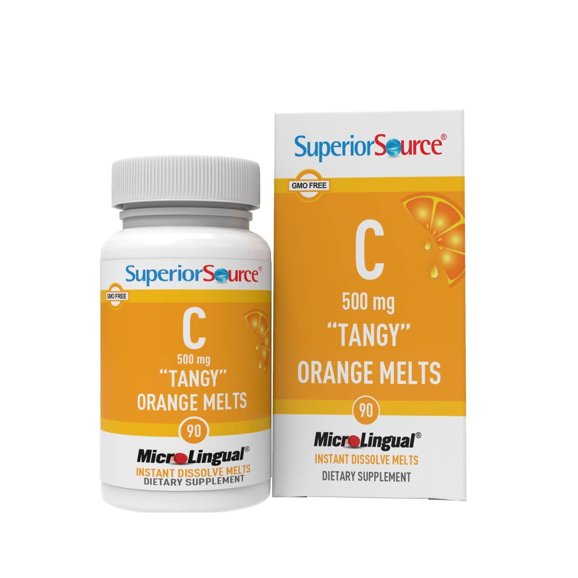 Superior Source Vitamin C 500 mg "Tangy" Orange Melts - Daily Vitamin Supplement Supports Immune Health - Vitamin C Formula Aids Cell Health - 90 Sublingual Dissolving Tablets