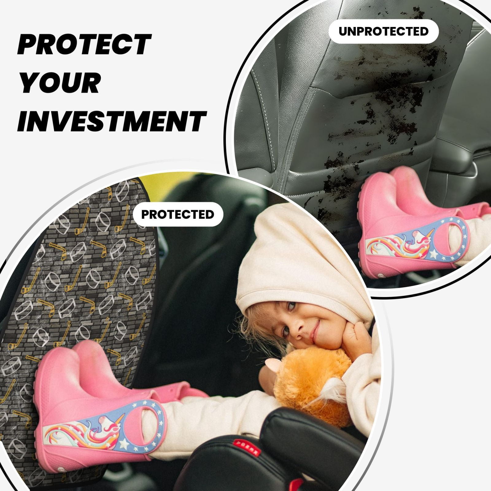 Kdxio Hockey1 Print 2 Pack Car Kick Mat Seat Cover Back Protector Mat with Pockets for Organizer Backseat Protector and Storage Anti Kick Pad for Vehicles