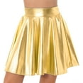 thumbnail image 2 of Haitryli Women Shiny Metallic Skater Flared Skirts Holographic High Waist Pleated Skirts Dancewear Gold S, 2 of 7