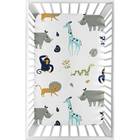 UPC: 0846480065203 | Mod Jungle Collection Mini Crib Sheet – Safari Animal Print