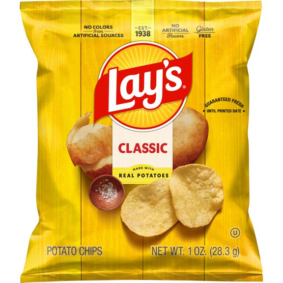 Lay's Classic Potato Chips Snacks, Gluten Free Snack Chips, 1 oz