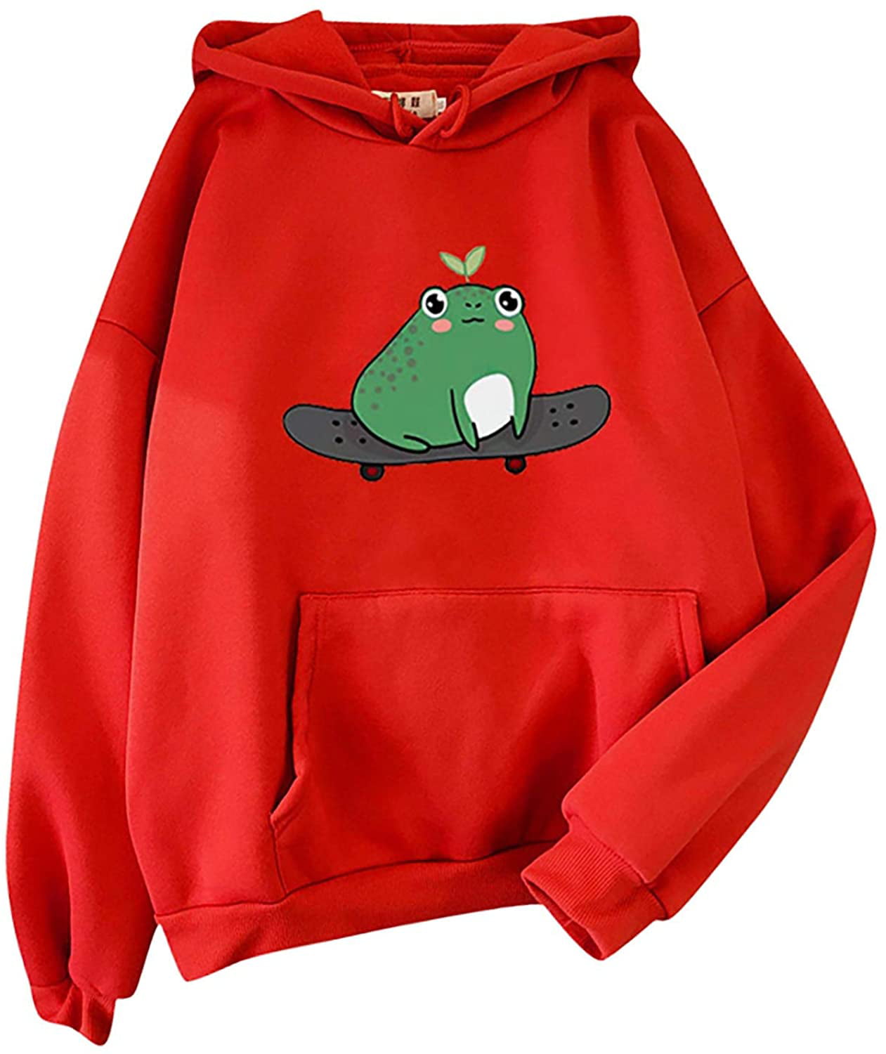 Women's Girls Sweatshirt Cute Frog Rabbit Ears Hooded Casual Loose Pullover Tops