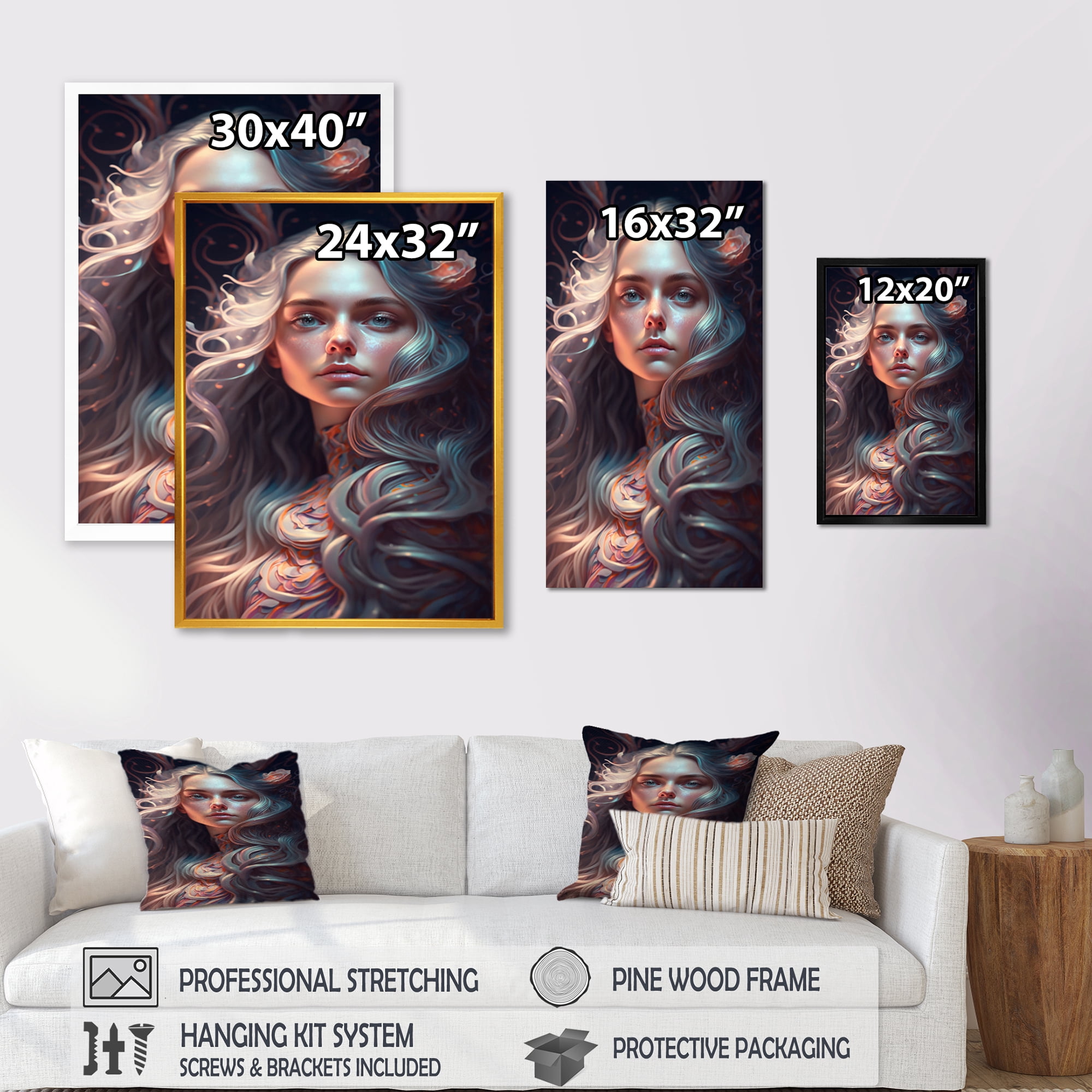 Designart Portrait Of Woman With Flowers Canvas Wall Art