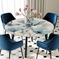 thumbnail image 3 of Turquoise Floral Round Fitted Tablecloth with Elastic Edge, Waterproof Table Cloth Table Cover for 36"-44" Tables, Spring Pastoral Flowers Butterfly Beige Tablecloths for Dining Picnic Indoor Outdoor, 3 of 9
