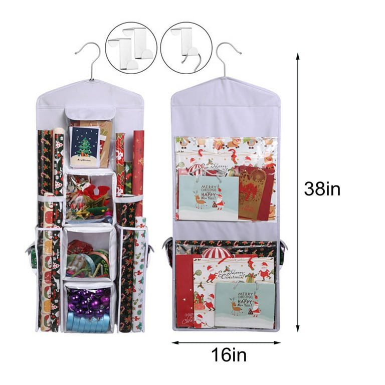 Solacol Gift Ribbon for Gift Wrapping Christmas Hanging Gift Wrap Storage Organizer, 38x16 inch Wrapping Paper Storage Hanging Gift Bag Organizer