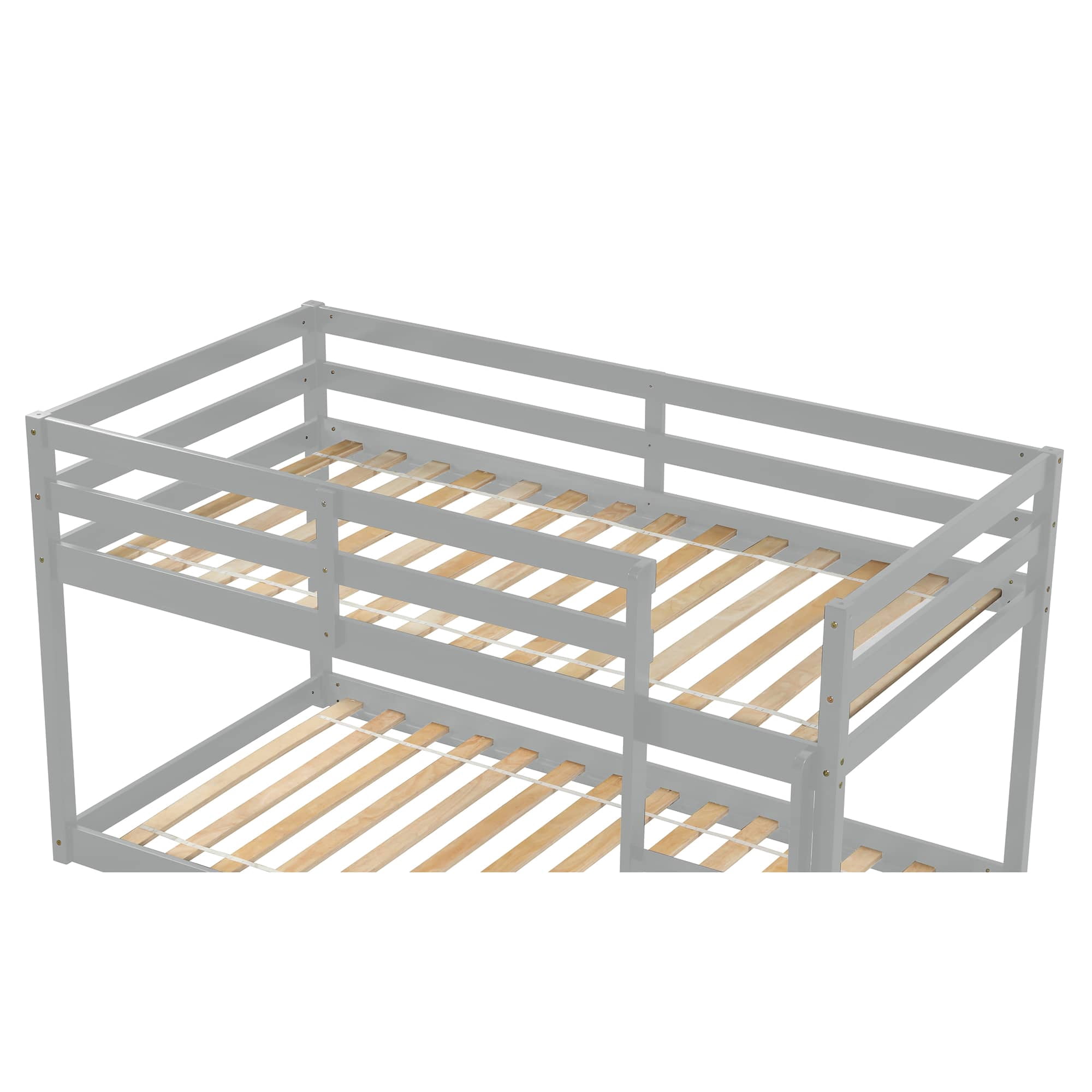 MAYEERTY Twin over Twin Floor Bunk Bed, Wood Bed Frame, Grey