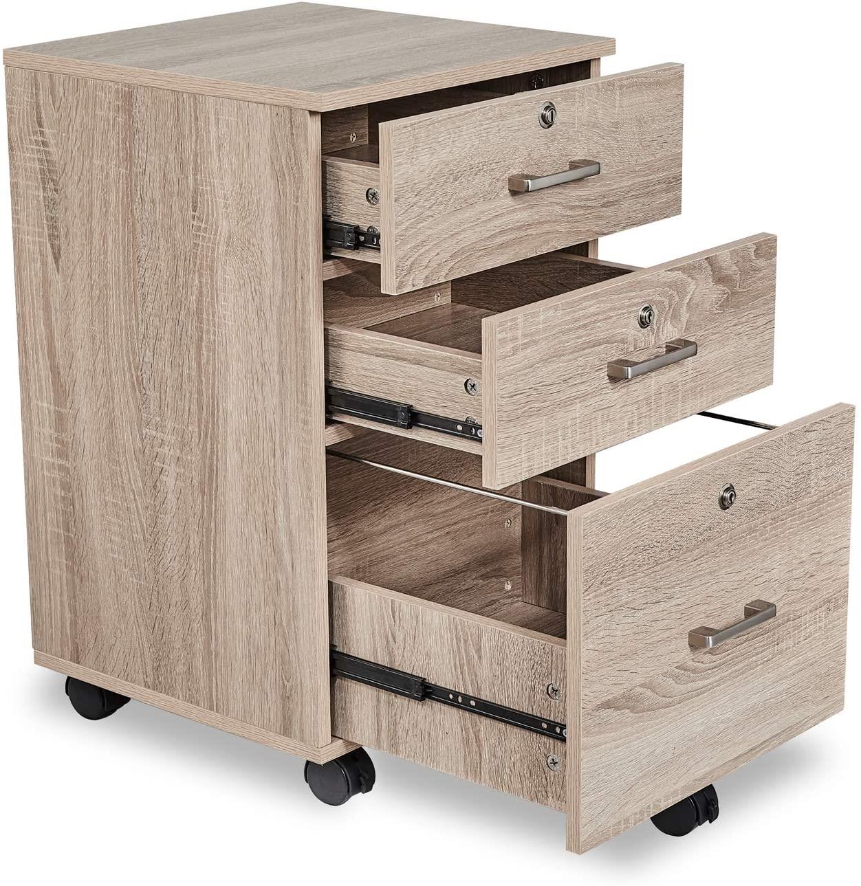 GoDecor 3-Drawer Rolling Wood File Cabinet with Lock,Oak - image 3 of 6
