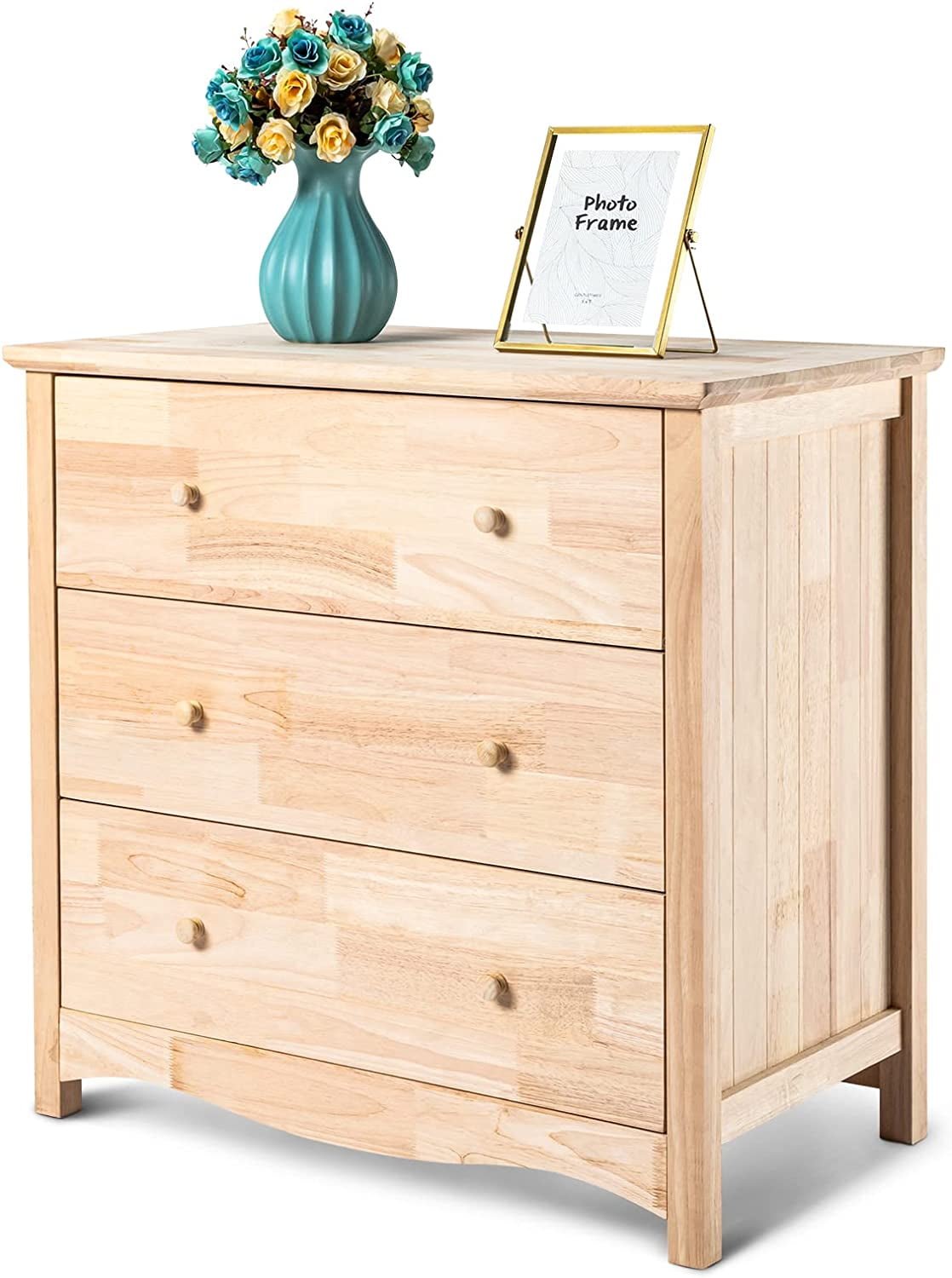 VINGLI Unfinished Farmhouse Natural Solid Wood 3-Drawer Dresser for Bedroom Vintage Dressers Chests of Drawers