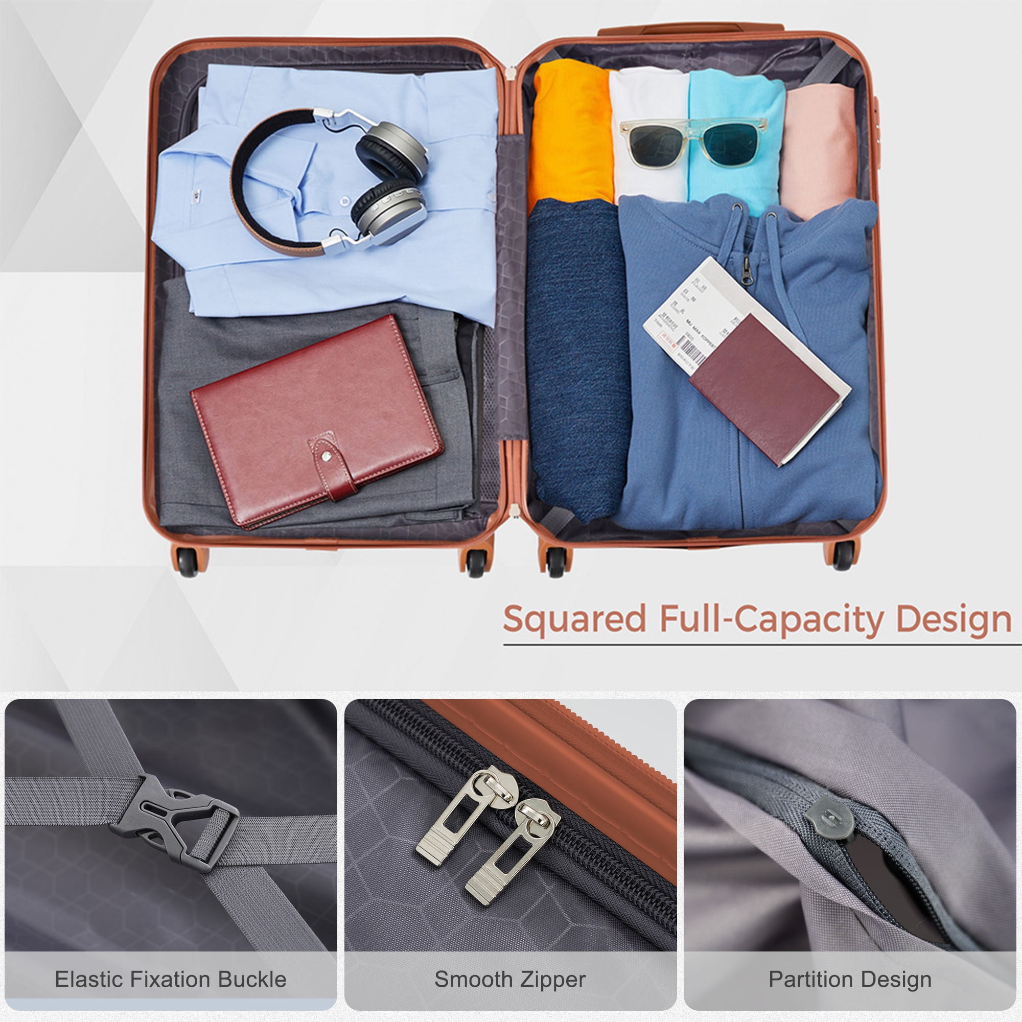 MODERNLUXE 4 Piece Luggage Sets, 28in Checked Suitcase with TSA Lock,Spinner Wheels,20in Carry-On Luggage with Duffel & Toiletry Bags,ABS Hardshell Suitcase Set for Family Travel,Ivory
