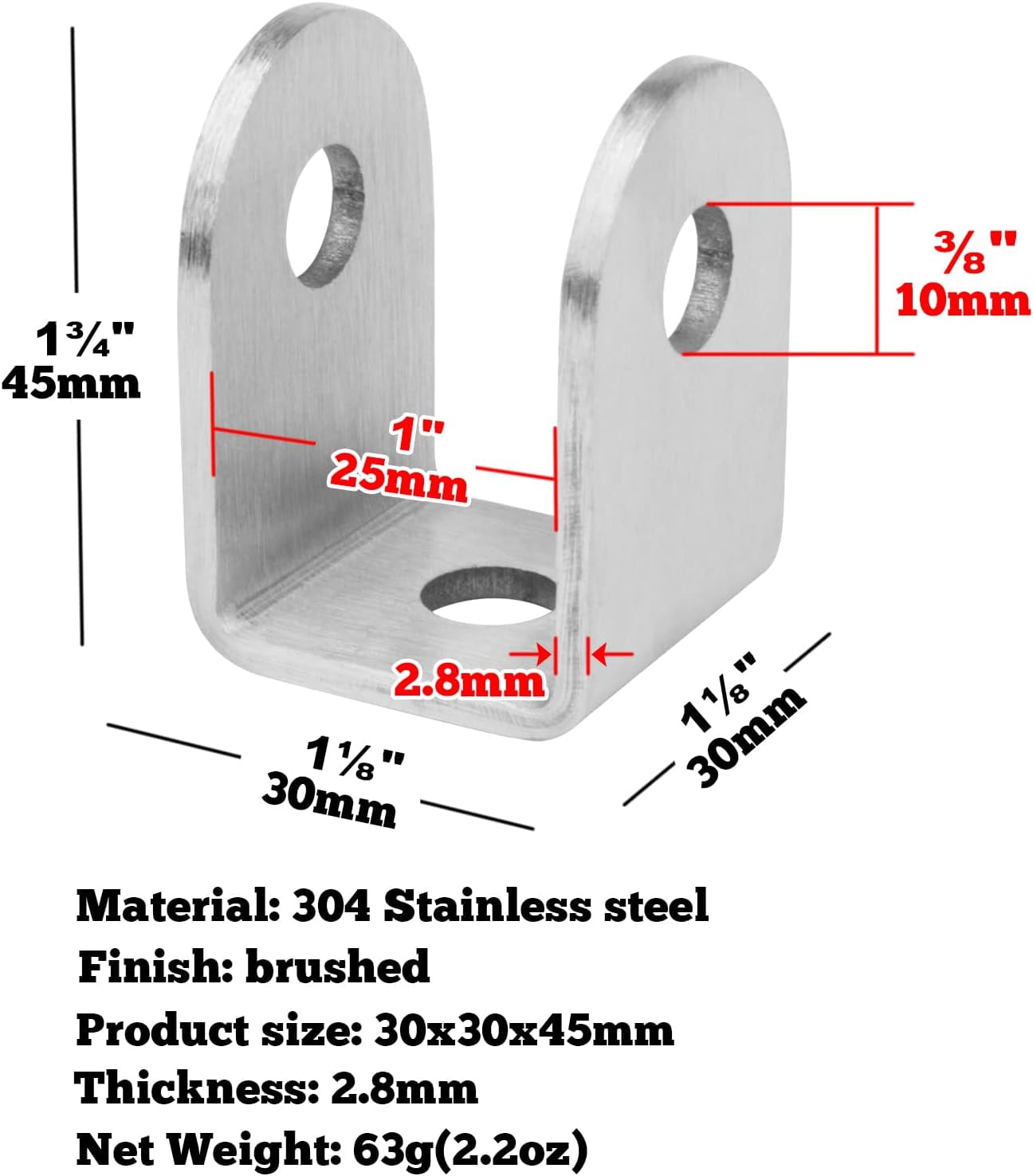 10 Pcs U Bracket for 1" Panel,Bracket Stamped 304 Stainless Steel,2.8 mm Thick