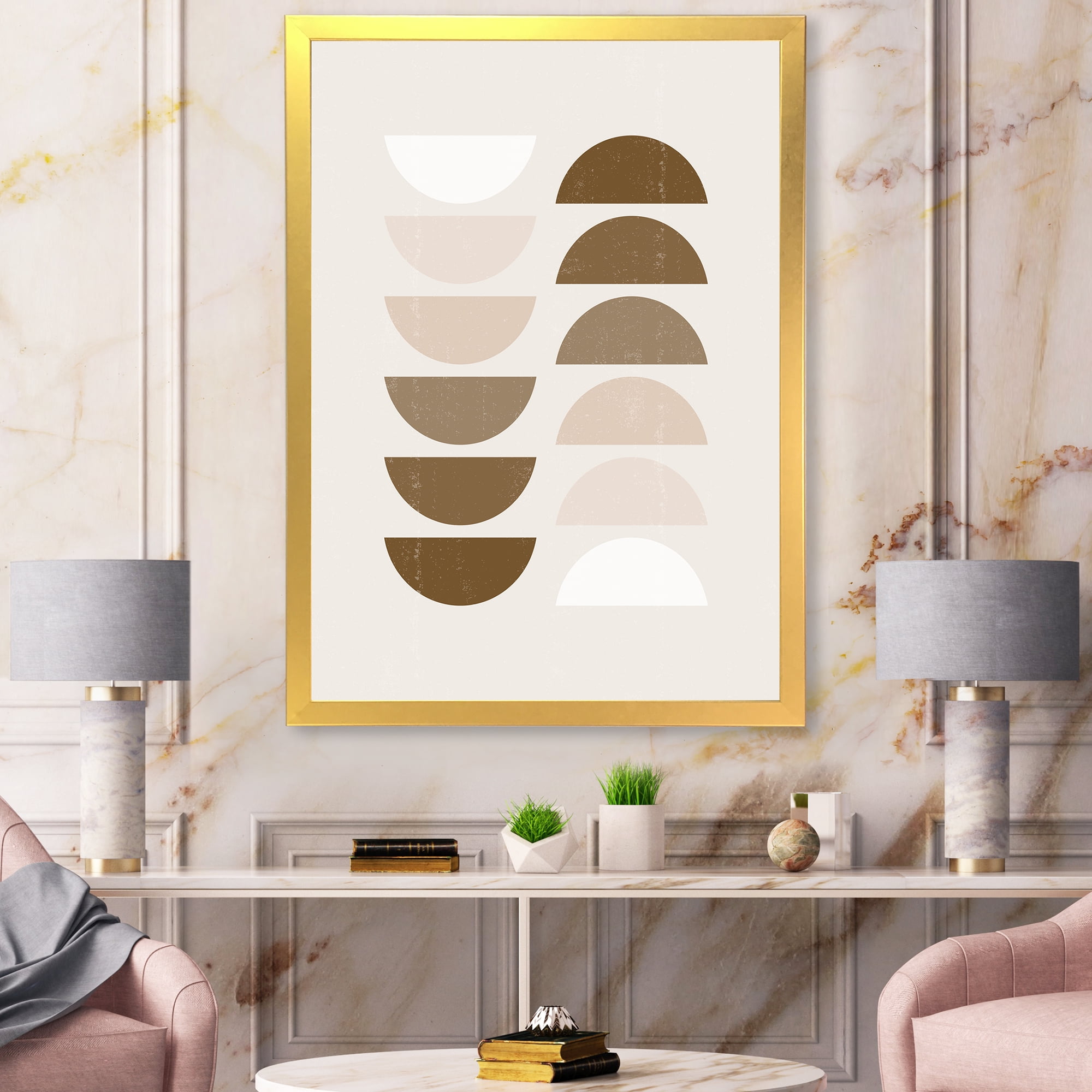 Designart 'Abstract Moon and Sun Geometrics In Terracotta II' Modern Framed Art Print