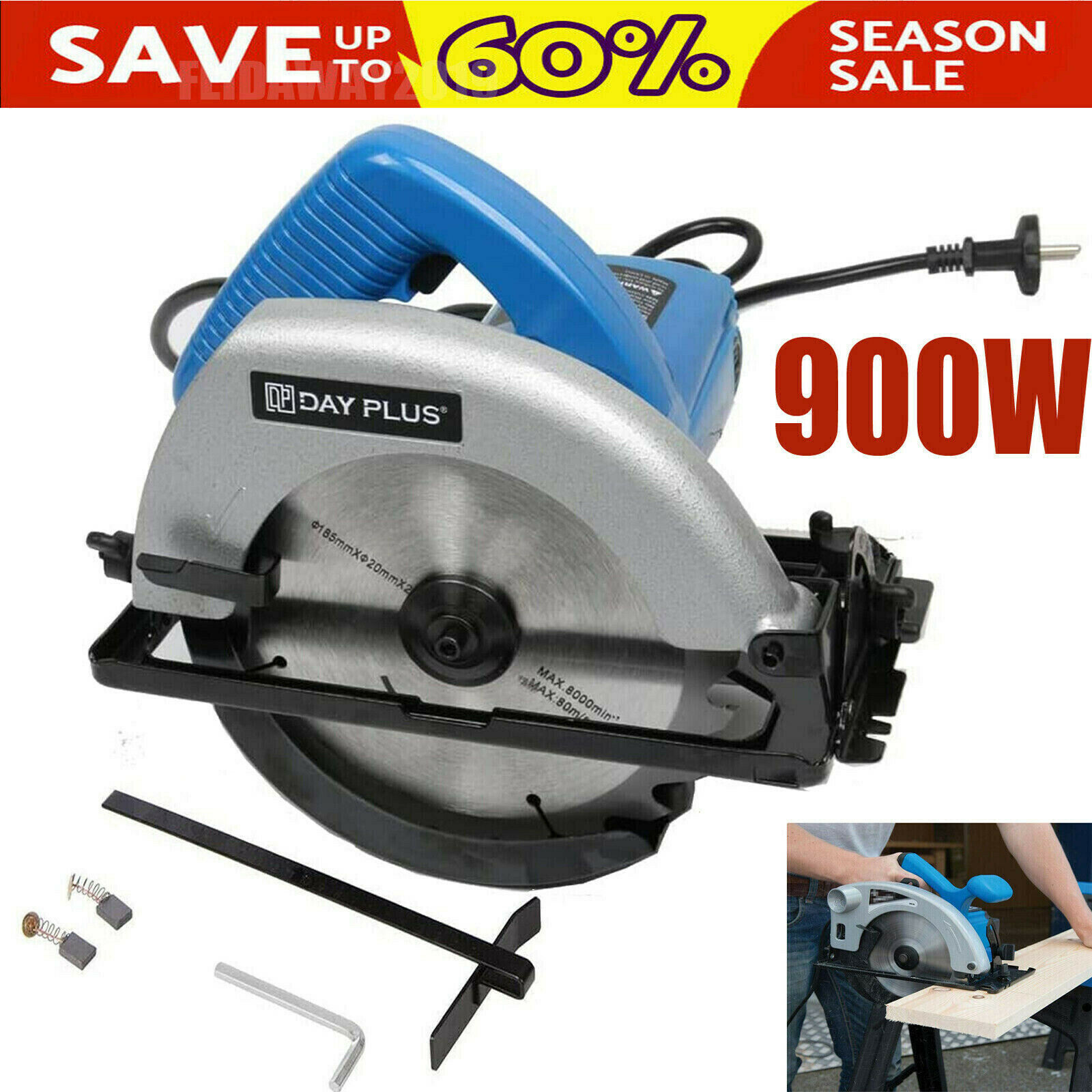 Bowoshen 900W Electric Circular Saw Tool  Double Safety Switch 180mm Blade  for DIY Workshop Wood Soft Metal Plastic Cutting