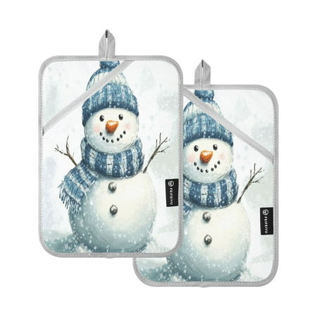 

Snowman Wearing A Blue and White Scarf Square Insulation Pads 2 Piece Heat Resistant 338 Degrees F Oven Mitts for Kitchen Table BBQ Microwave and Other Cooking Occasions