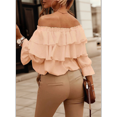 thumbnail image 4 of Women'S Off Shoulder Ruffle Trendy Summer Fashion Long Sleeve Blouse Sexy- Dressy Casual Layered Tops Champagne M, 4 of 7