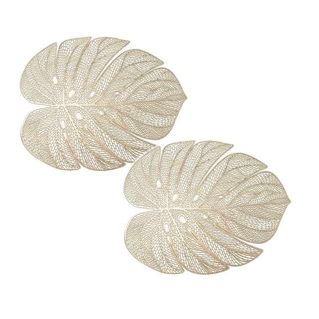 Oleegame 2PC Placemat Stylish PVC Hollow-out Turtle Back Leaf Decoration Placemat with Simulation Leaves, , Oil-proof and Durable Table Mat for Heat Insulation Gold