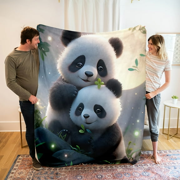 1 Cute Panda Print Flannel Blanket Sofa Bed Office Shawl Leg Cover Field Camping And Multi-Purpose Blanket Soft And Comfortable Blanket