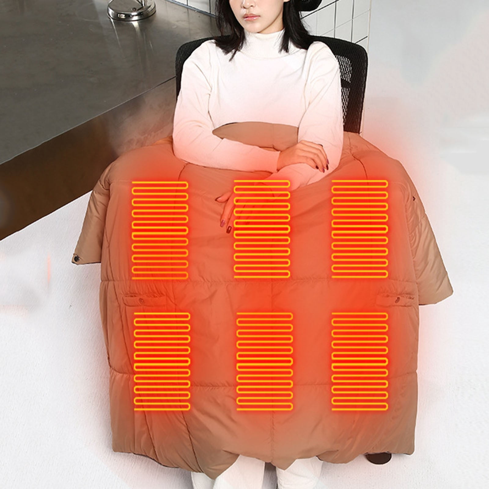 Taqqpue Wearable Heated Blanket Heating Shawl Portable Wireless Cordless Heated Blankets for Outdoors Wearing Cover Dual-purpose Cotton-padded Heating Shawl Warm-up Household Thermal Clothing