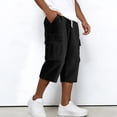 thumbnail image 4 of Dwelliawo Corduroy Mens Capri Pants Cargo Capri 3/4 Pants Multi-Pockets Below Knee Shorts Summer Travel Elastic Waist Long Pants Black XL, 4 of 9