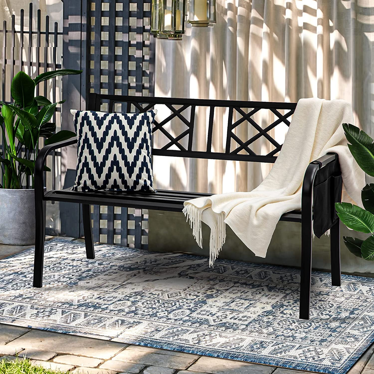 Dextrus Outdoor Bench 50" Metal Bench with Cloth Storage Bag Rhombus