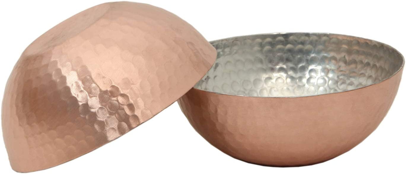 Copper Hand-Hammered Metal Serving Bowls, Set of 2