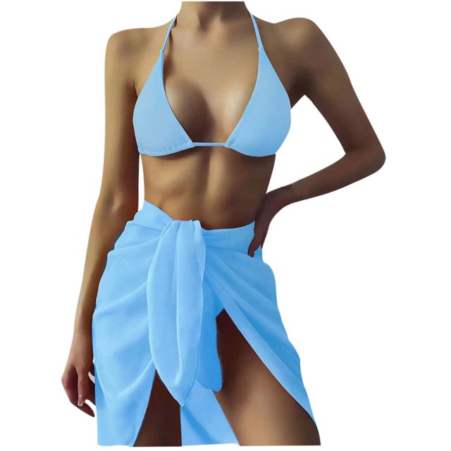 Traje de baño de 3 piezas con cintura alta y tirantes cruzados para mujer Fridja nalpqowj51183