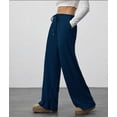 thumbnail image 4 of Women'S Wide Leg Ribbed Knit Pants Drawstring Waist Low Rise Casual Long Trousers Navy Blue XXXL, 4 of 9