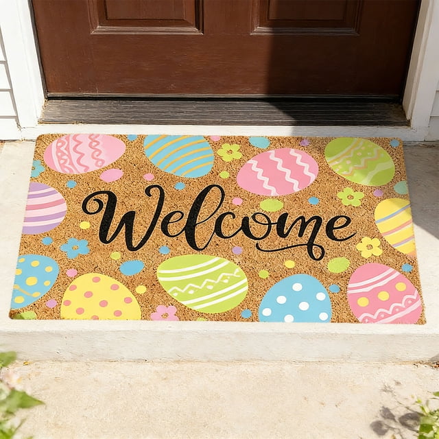 EGNMCR Easter Outdoor Entrance Doormat Easter Decorative Mat Easter Egg Rug Welcome Mat Absorbent Doormat Thickened Silicone Non-Slide For Spring Decor Home Entryway Polyester holiday carpet