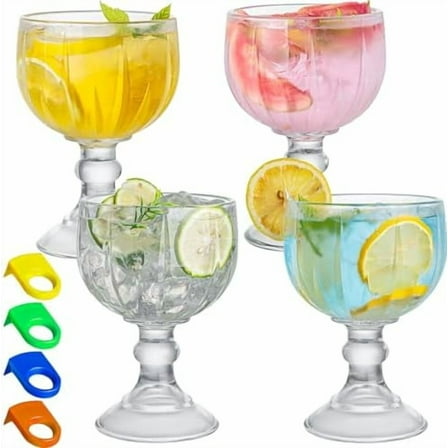 Schooner Beer Glasses, 21.5 Oz Extra Large Margarita Glass Set of 4 With 4 Color Clips, Shrimp Cocktail Glasses Goblet, Large Stemmed Glasses With Thick Bottom, Crystal Clear Bar Glassware