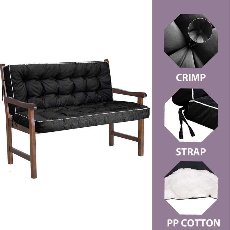 Swing Cushions 3 Seater Replacement, Waterproof Porch Swing Cushions, Thicken 5" Bench Cushions for Outdoor Furniture With Backrest , Patio Garden Loveseat Sofa Pads（Black，71in）