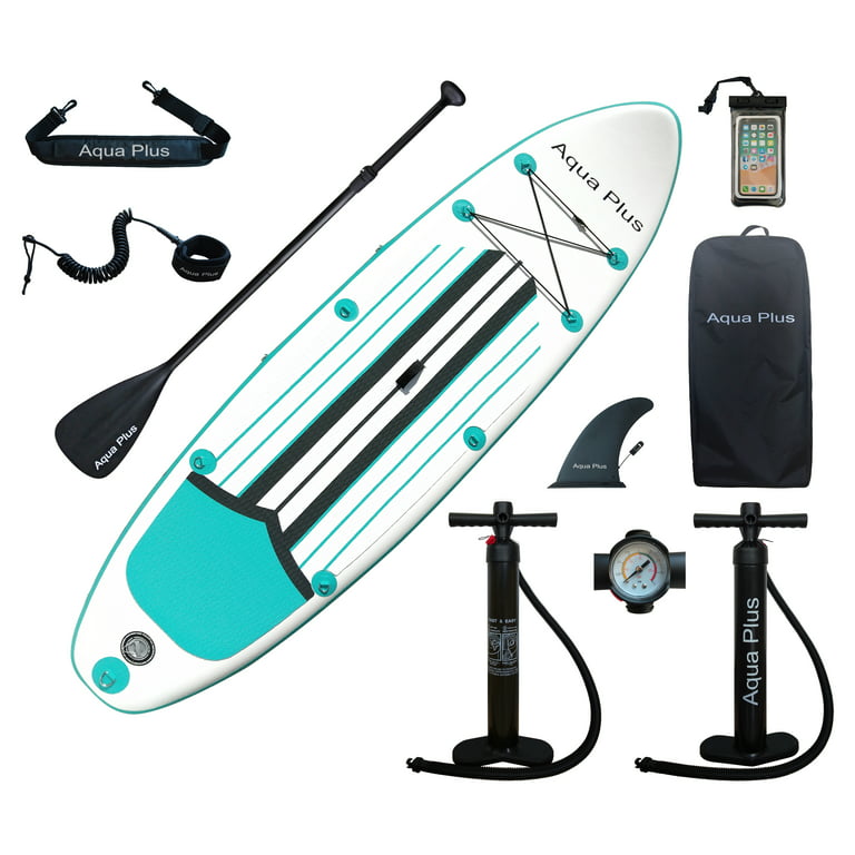 Aqua Plus 6inches Thick Inflatable SUP for All Skill Levels Stand Up Paddle  Board,Paddle,Double Action Pump,ISUP Travel Backpack, Leash,Shoulder