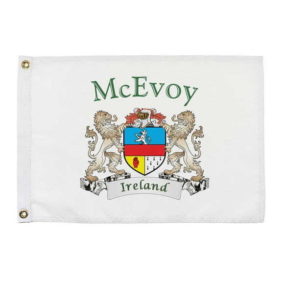 McEvoy Irish Coat of Arms Small White Flag - 16"x10.5" inches