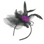 Black Laced Feather Headband With Purple Rose