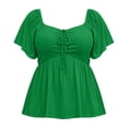 thumbnail image 4 of Tops for Women Trendy Ndbuld Women's Spring And Summer Solid Color Plus Size Fashion Elastic Petal Sleeve T-Shirt With Round Neck Green XXXXL, 4 of 5
