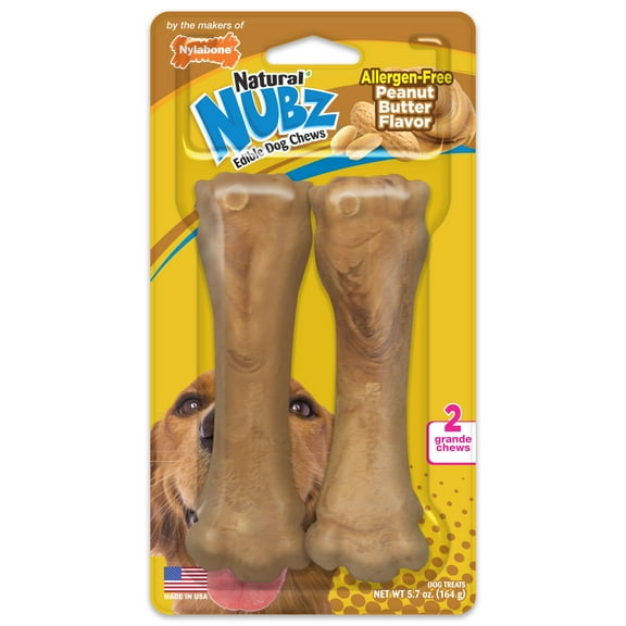 Nylabone Nubz Peanut Butter Dog Chew Treats Jumbo - Up to 50 lbs. (2 Count)