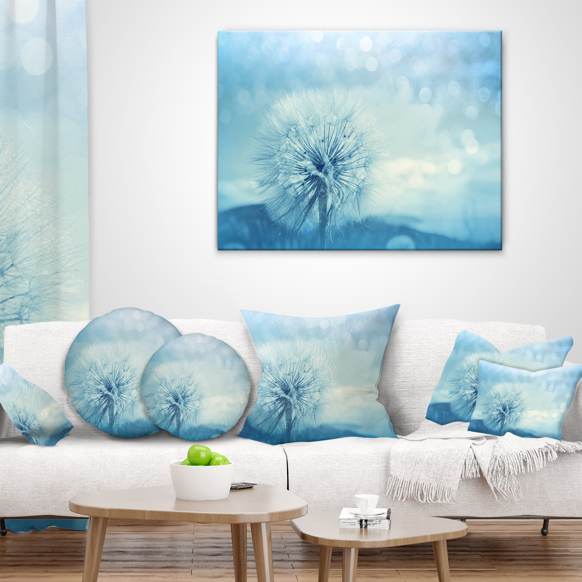 Designart Close Up White Dandelion with Filter - Flower Throw Pillow - 18x18