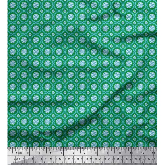 Soimoi Green Moss Georgette Fabric Artistic Flower Damask Print Fabric by the Yard 42 Inch Wide