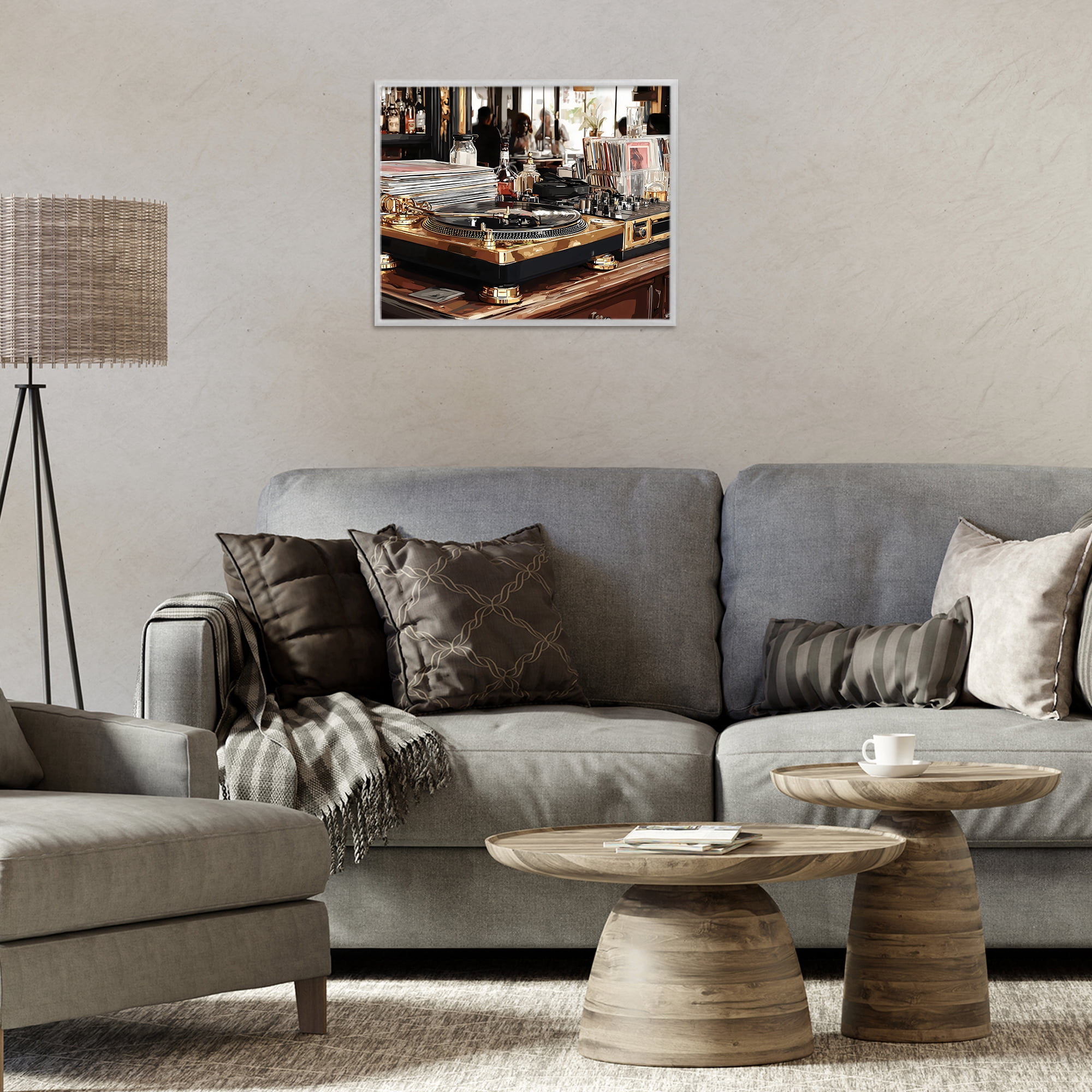 Stupell Industries Work Place Vintage Gold Turntable Gray Framed Giclee Art, design by Franklyn Gregory