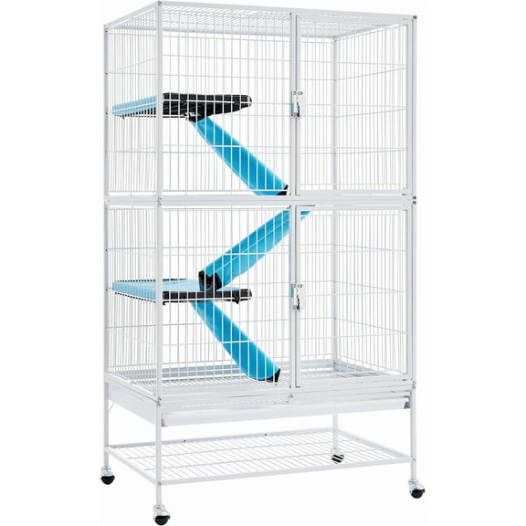 XgoodX Small Animals Cages Ferret/Guinea Pigs/Chinchilla/Rabbit Cages 2-Story Rolling Metal Critter Nation w/ 2 Removable Ramps &Litter Box, Hammock White