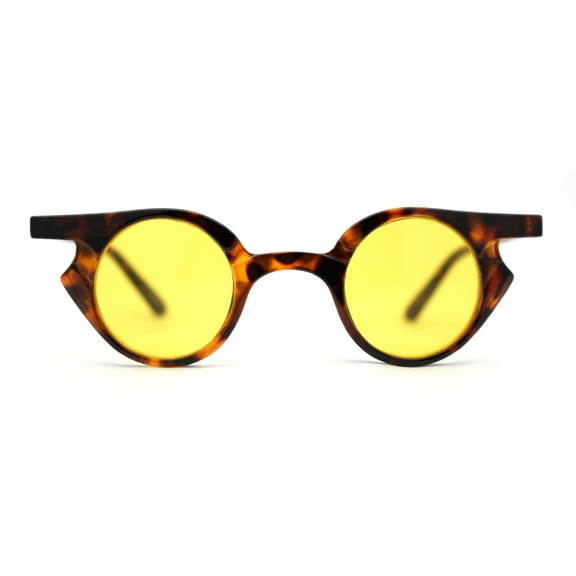 Retro Vintage Micro Circle Lens Hippie Pimp Plastic Sunglasses Tortoise Yellow